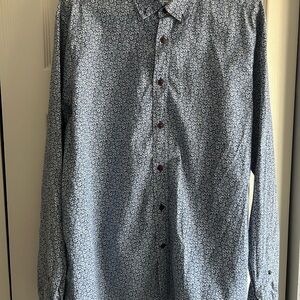 Men's Blue Micro-Print Long Sleeve Button-Down Shirt